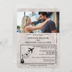 White Nashville Passport Wedding Invitation