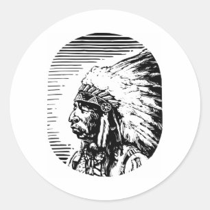 White Native American Classic Round Sticker