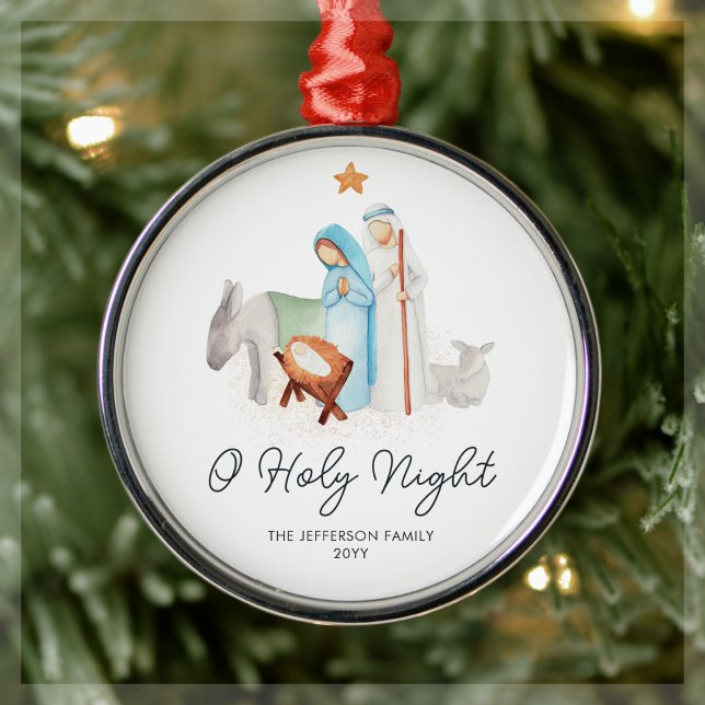 White Nativity Religious Christmas  Metal Ornament (Creator Uploaded)