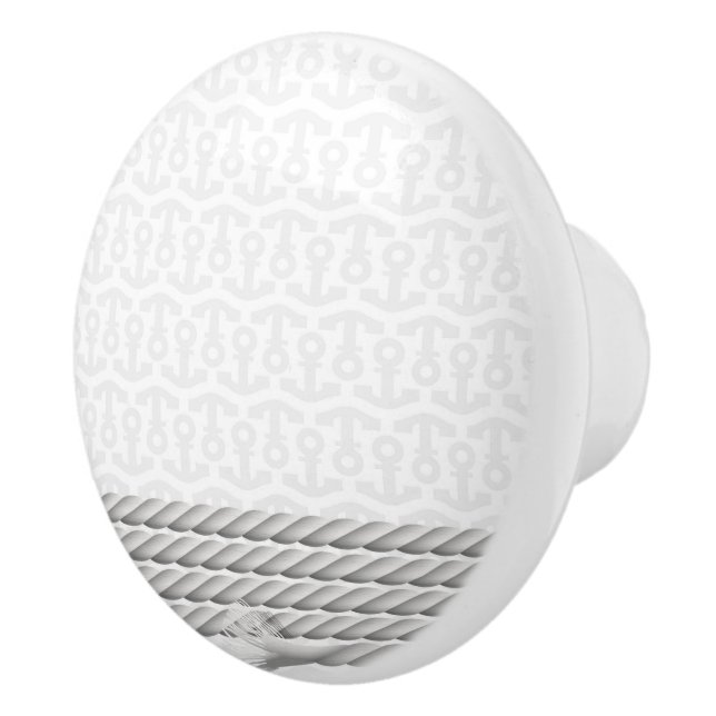 White Nautical Anchor Design with Rope Ceramic Knob (Right)