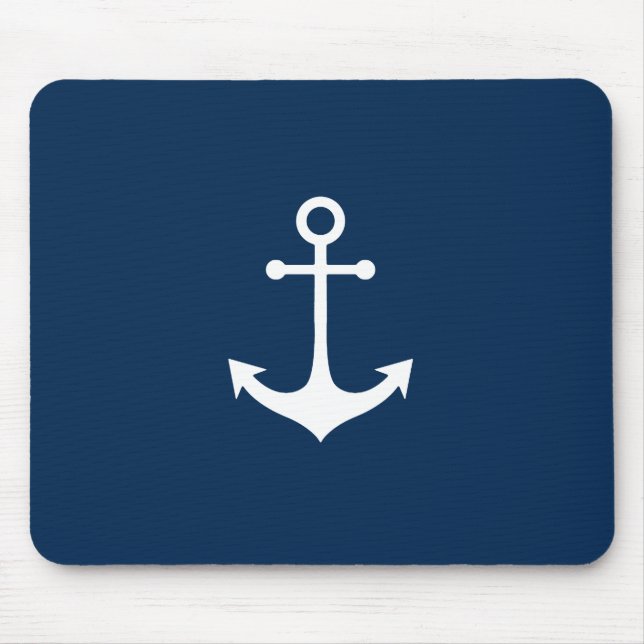 white nautical anchor on navy blue mouse pad (Front)