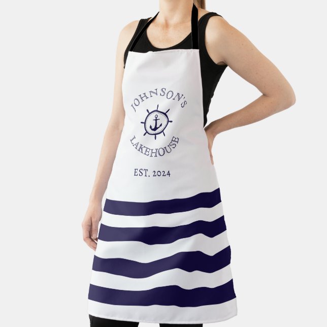 White Nautical Custom Name  Apron (Insitu)