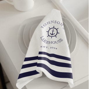 White Nautical Custom Name Tea Towel