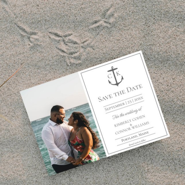 White Nautical Monogram Photo Save the Date (White Nautical Monogram Photo Save the Date)