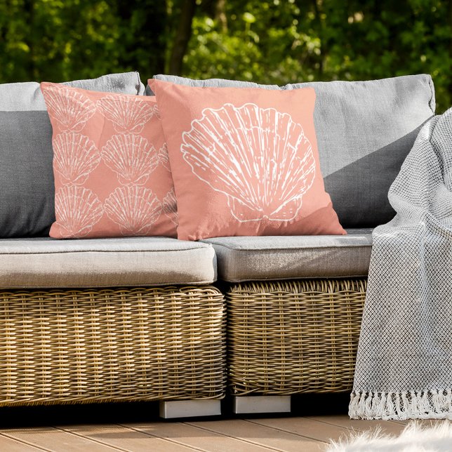White Nautical Seashells Pattern Coral Blush Pink Cushion (Creator Uploaded)