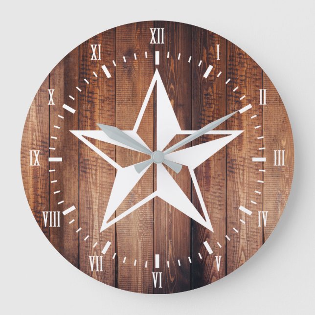 White Nautical Star Barn Wood Planks Large Clock (Front)
