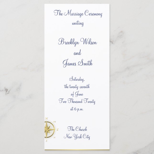 White Nautical Wedding Ceremony Programs Rack Card (Front)