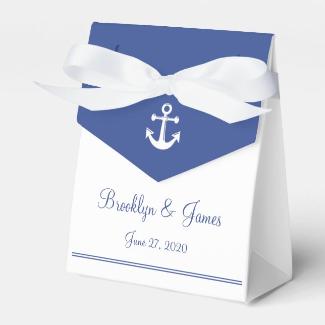 White Nautical Wedding Favour Boxes With Anchor (Front Side)
