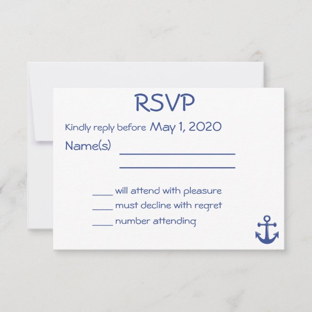 White Nautical Wedding RSVP Card With Anchor (Front)