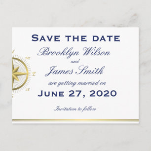 White Nautical Wedding Save The Date Postcards