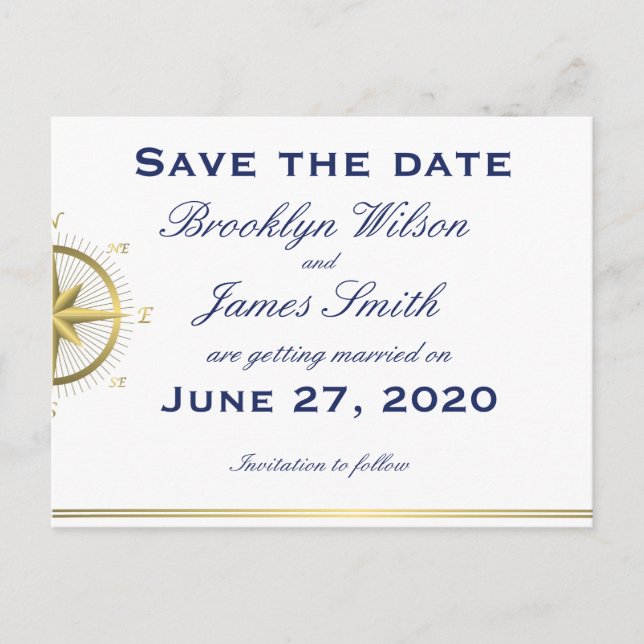 White Nautical Wedding Save The Date Postcards (Front)