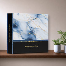 White Navy Blue and Gold Marble Custom Binder