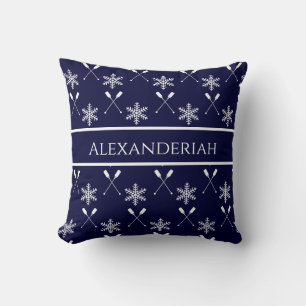 White navy blue boat paddles snowflake holiday  cushion