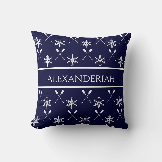 White navy blue boat paddles snowflake holiday  cushion (Front)