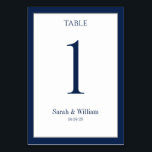 White & Navy Blue Border Wedding Table Number Card<br><div class="desc">A classic navy blue and white wedding table number card that can be customised with any table number. The graphics appear on both sides of this card.</div>