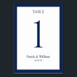 White & Navy Blue Border Wedding Table Number Card<br><div class="desc">A classic navy blue and white wedding table number card that can be customised with any table number. The graphics appear on both sides of this card.</div>