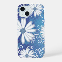 White Navy Blue Dots Daisy Flowers Floral Pattern 