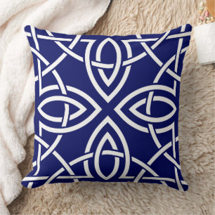 White & Navy Blue Modern Curve Pattern Cushion