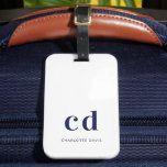 White navy blue name initials modern luggage tag<br><div class="desc">A classic chic white background. Personalise and add your monogram initials written with modern block letters.  Navy blue letters.  Modern,  trendy and simple.</div>