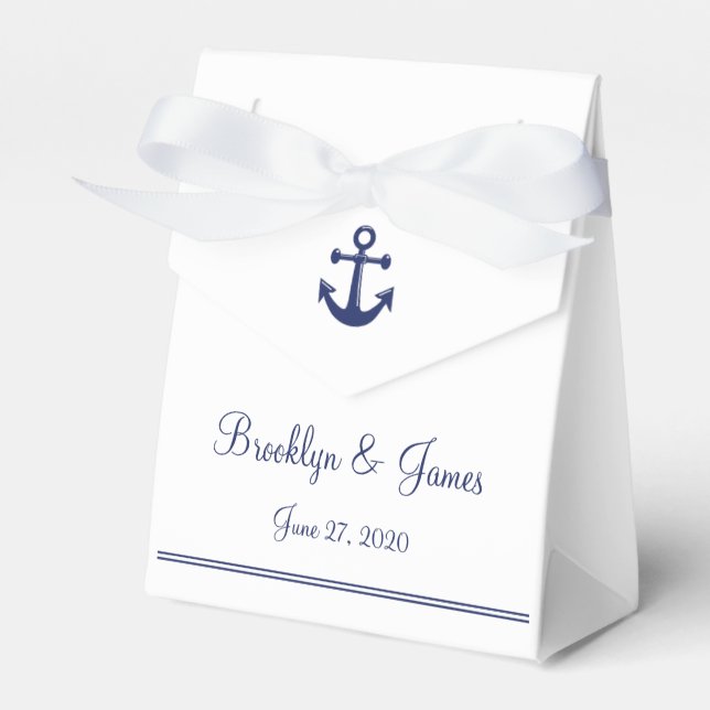 White Navy Blue Nautical Wedding Favour Boxes Tent (Front Side)