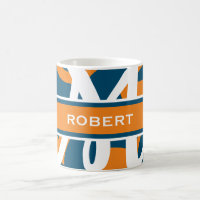 White Navy Blue Orange Monogram Personalised 