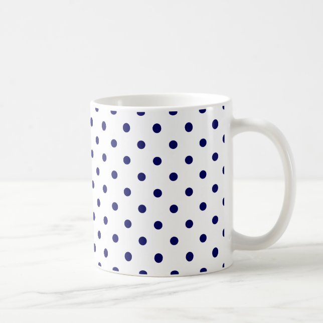 White Navy Blue Polka Dot Spot Pattern Coffee Mug (Right)