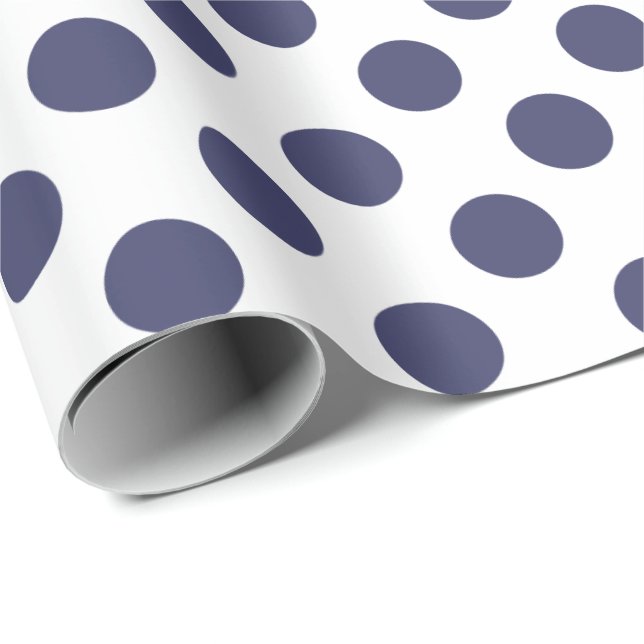 White & Navy Blue Polka Dots Wrapping Paper (Roll Corner)