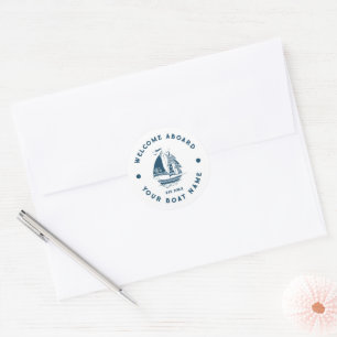 White & Navy Blue Vintage Nautical Boat 2 Classic Round Sticker