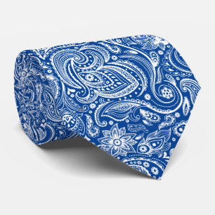 White & Navy-blue Vintage Paisley Pattern Tie
