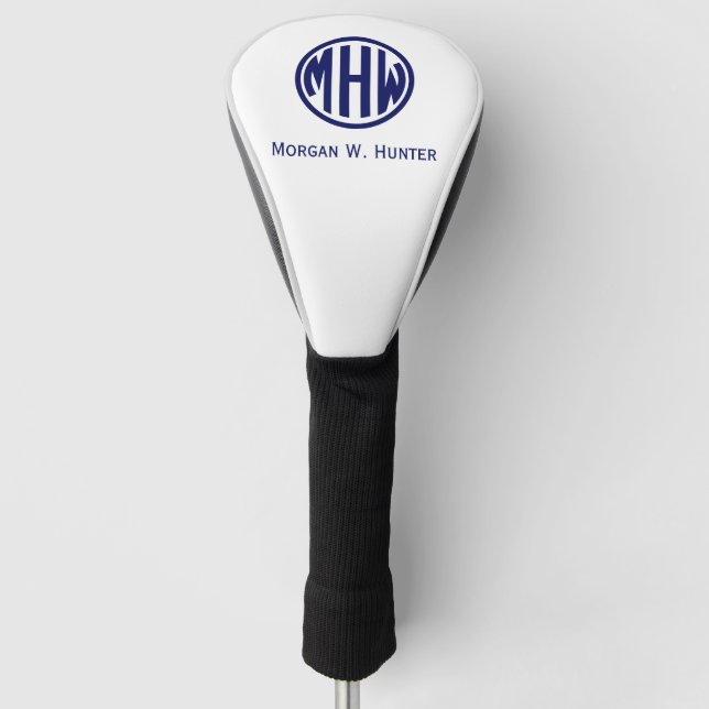 White Navy Circle Monogram Font DIY BG Golf Head Cover (Front)