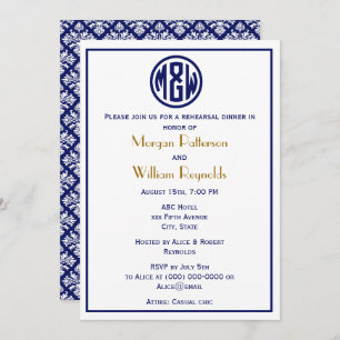 White Navy Circle Monogram Font DIY BG Invitation