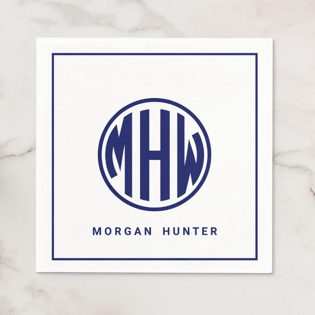 White Navy Circle Monogram Font DIY BG Napkin (Creator Uploaded)