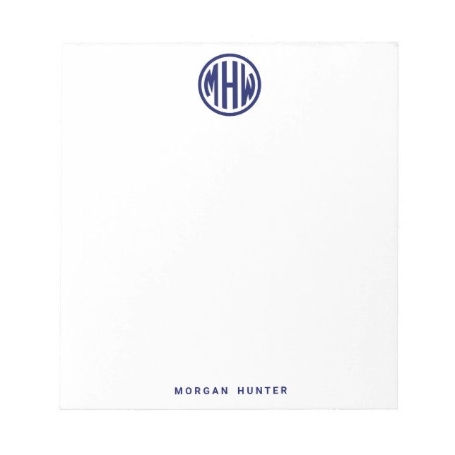 White Navy Circle Monogram Font DIY BG Notepad (Front)