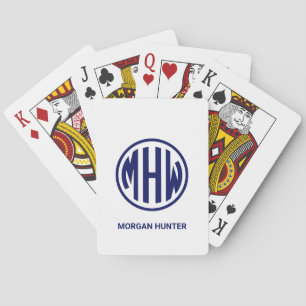 White Navy Circle Monogram Font DIY BG Playing Cards