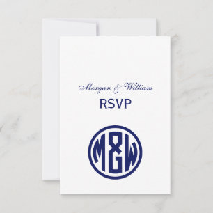 White Navy Circle Monogram Font DIY BG RSVP Card