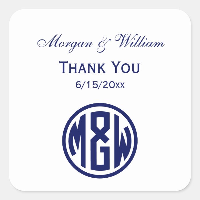 White Navy Circle Monogram Font DIY BG Square Sticker (Front)