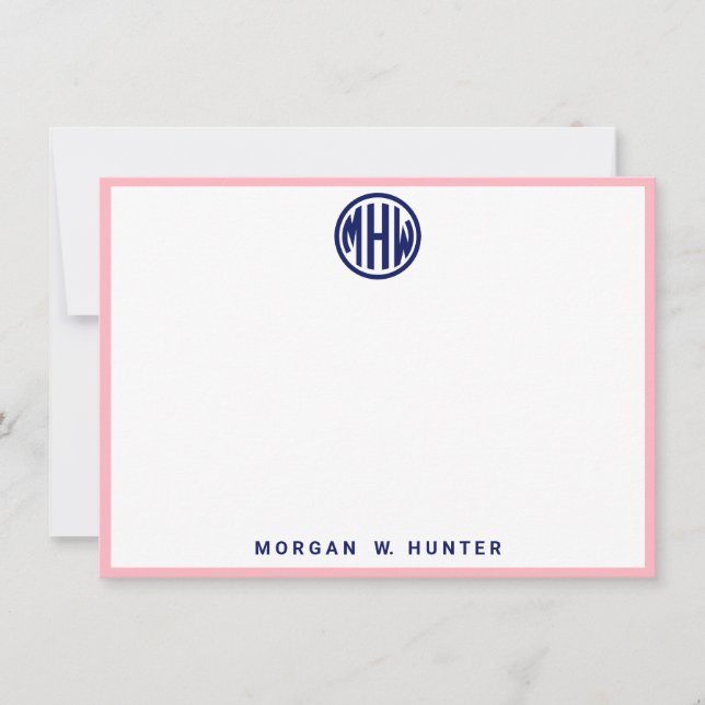 White Navy Circle Monogram Font DIY BG Thank You Card (Front)