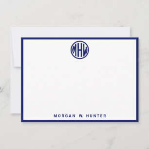 White Navy Circle Monogram Font Moroccan DIY BG Thank You Card