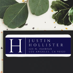 White & Navy Classy Return Address Label