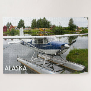 White & navy float plane, Alaska Jigsaw Puzzle