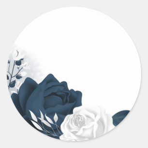 white & navy flowers classic round sticker