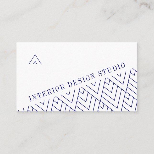 White navy geometric minimalist interior designer business card (Front)