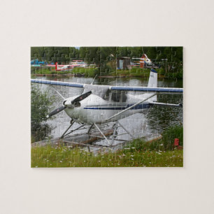 White, navy & gray float plane, Alaska Jigsaw Puzzle