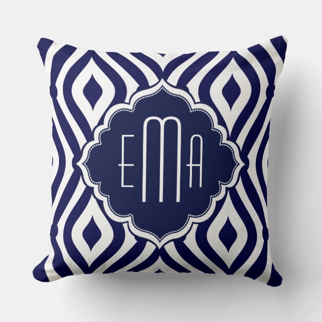 White & Navy Green Teardrop Geometric Pattern 2 Cushion (Front)