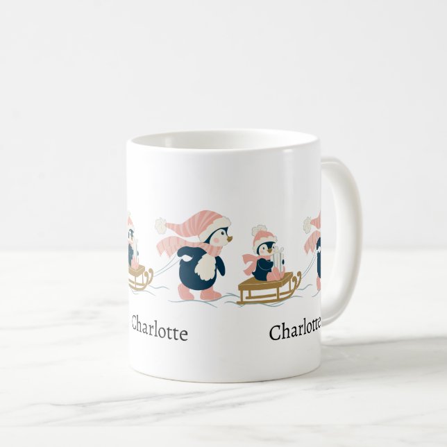 White Navy Minimalist Cute Penguin Merry Christmas Coffee Mug (Front Right)