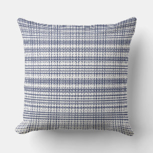 White Navy Plaid Design Cushion