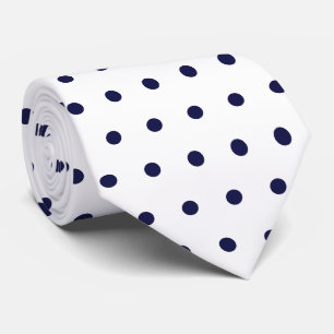 White & Navy Polka Dot Geometric Pattern Circles Tie