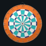 White, Navy, Turquoise, And Orange Dartboard<br><div class="desc">White,  Navy,  Turquoise,  And Orange Coloured Dart Board Game Including 6 Brass Darts</div>