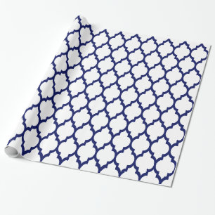 White Navy XL Moroccan Quatrefoil #4 Wrapping Paper