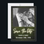White Neon Boxwood Wedding Photo Save The Date<br><div class="desc">A white neon design over a boxwood background with white text and custom photo.</div>